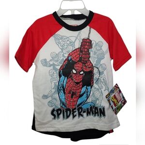MARVEL Spider-Man Boys Short Sleeve White T-Shirt & Black Shorts Set Size 2T New